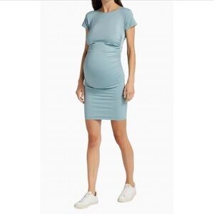 Blanqi Everyday Maternity Ruched Crewneck Minidress Sky Blue Size M/L NWT